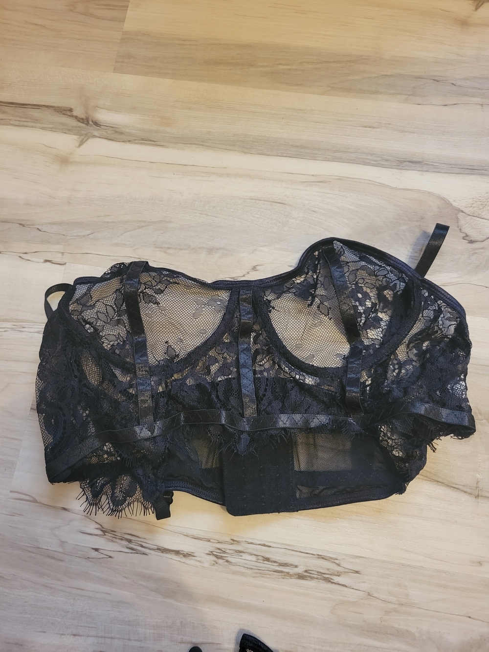 SHEIN Black Lace Longline Intimates Set